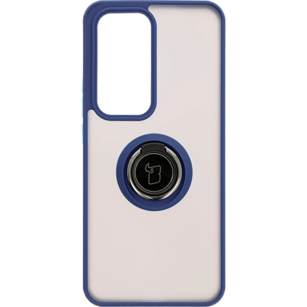 Etui z uchwytem na palec Bizon Case Hybrid Ring do Oppo Reno 12 przydymione z granatową ramką