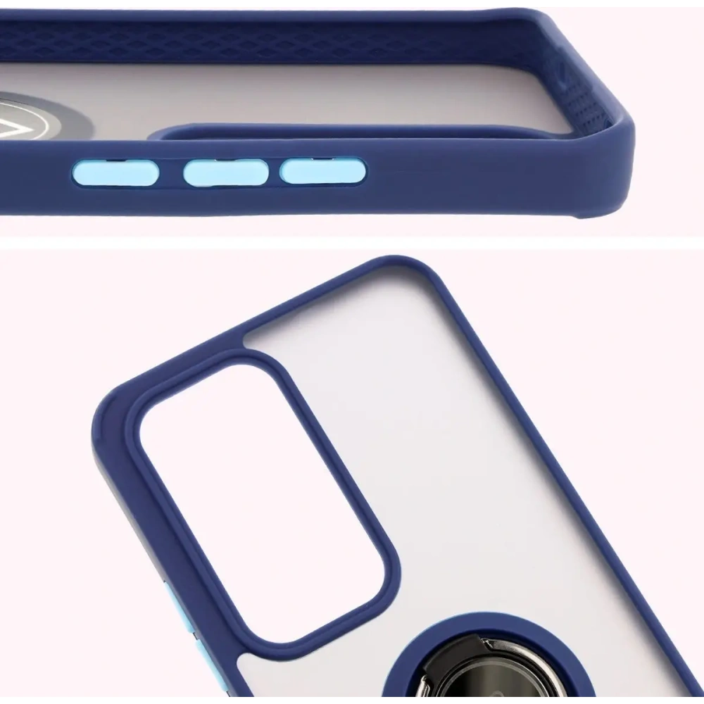 Etui z uchwytem na palec Bizon Case Hybrid Ring do Oppo Reno 12 przydymione z granatową ramką