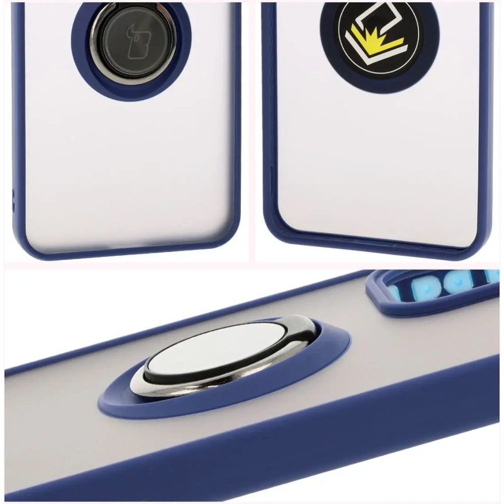 Etui z uchwytem na palec Bizon Case Hybrid Ring do Oppo Reno 12 przydymione z granatową ramką