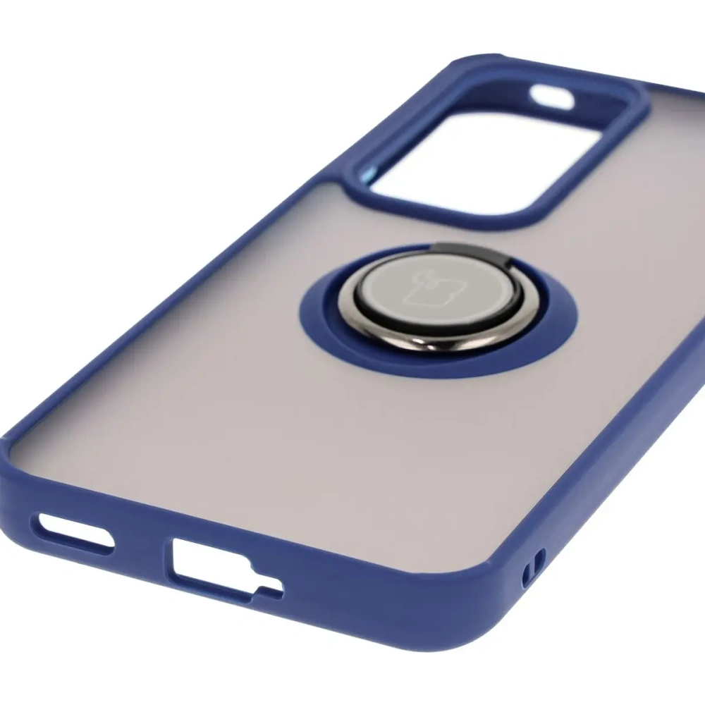 Etui z uchwytem na palec Bizon Case Hybrid Ring do Oppo Reno 12 przydymione z granatową ramką