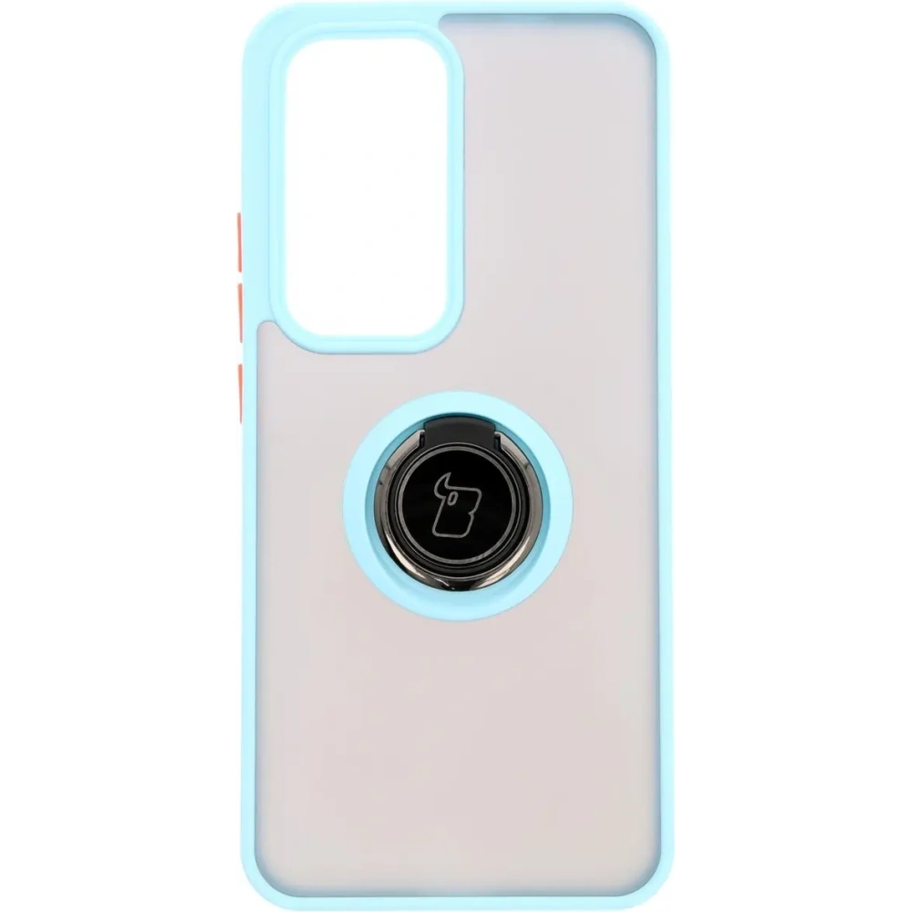 Etui z uchwytem na palec Bizon Case Hybrid Ring do Oppo Reno 12 przydymione z jasnoniebieską ramką