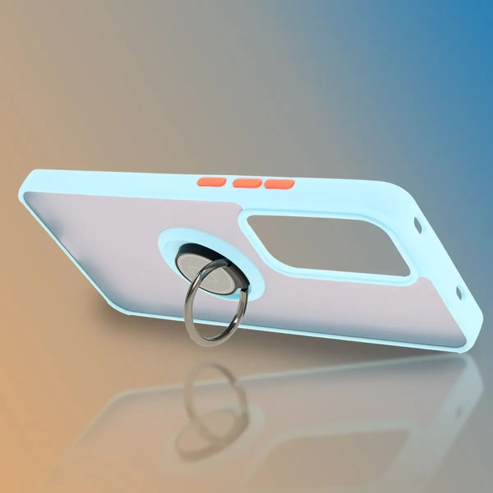 Etui z uchwytem na palec Bizon Case Hybrid Ring do Oppo Reno 12 przydymione z jasnoniebieską ramką