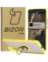 Husă hibridă Bizon Case pentru Oppo Reno 12, fumurie cu un cadru galben.