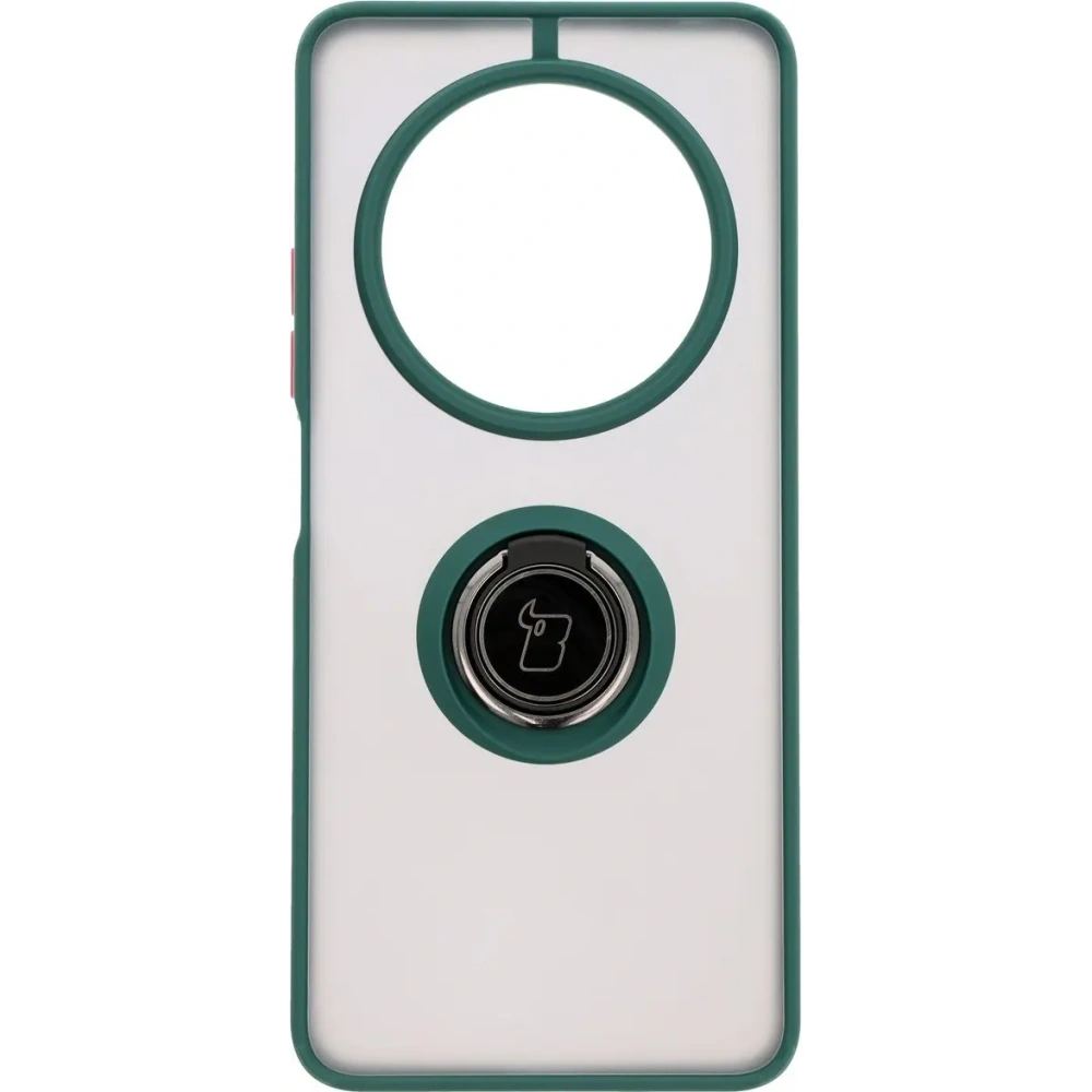 Etui z uchwytem na palec Bizon Case Hybrid Ring do Xiaomi Redmi 14C 4G / POCO C75 przydymione z ciemnozieloną ramką