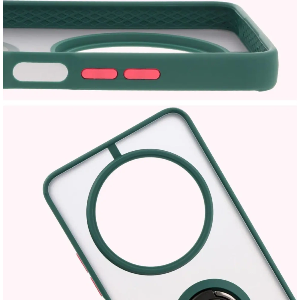 Etui z uchwytem na palec Bizon Case Hybrid Ring do Xiaomi Redmi 14C 4G / POCO C75 przydymione z ciemnozieloną ramką