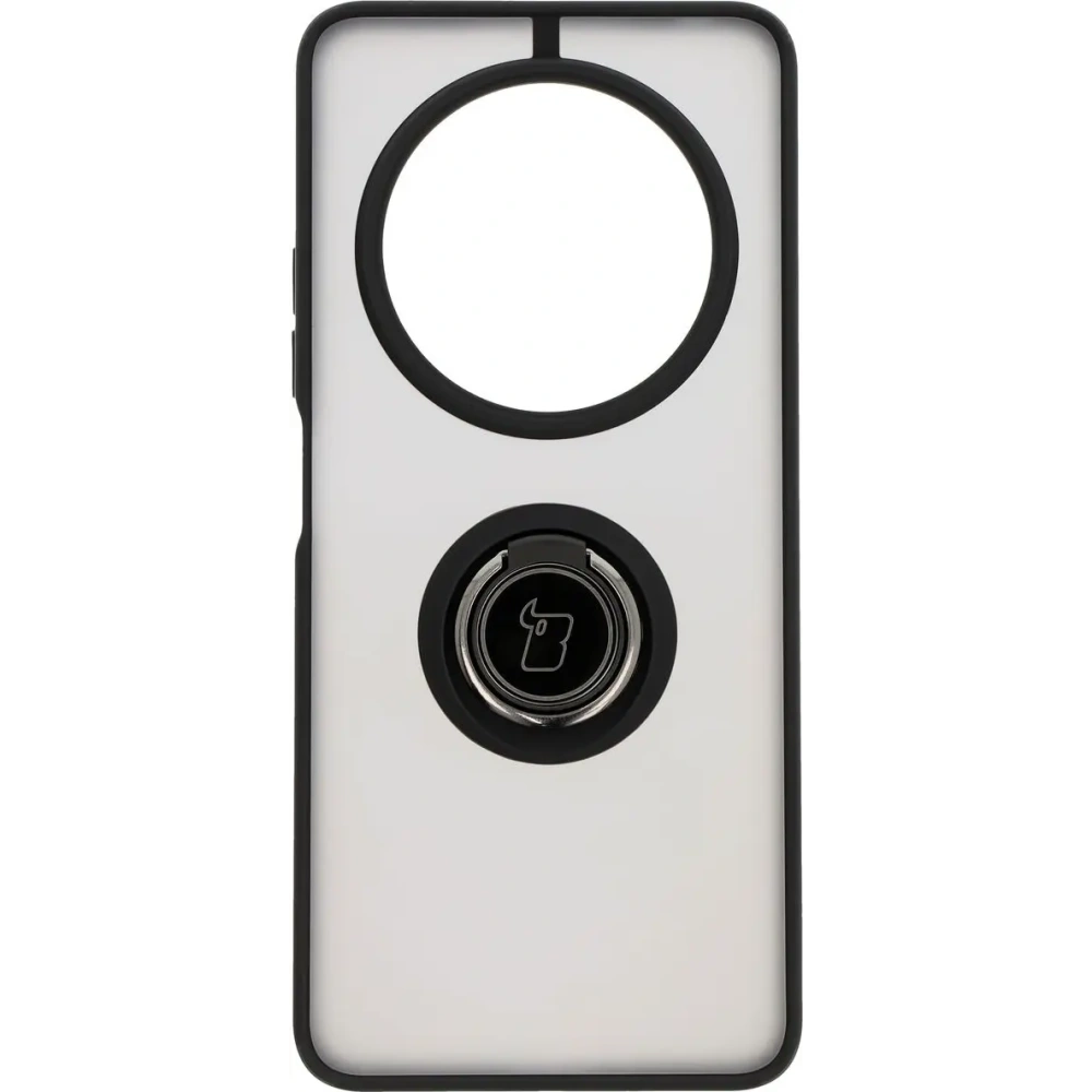 Etui z uchwytem na palec Bizon Case Hybrid Ring do Xiaomi Redmi 14C 4G / POCO C75 przydymione z czarną ramką