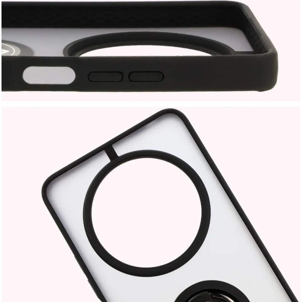 Etui z uchwytem na palec Bizon Case Hybrid Ring do Xiaomi Redmi 14C 4G / POCO C75 przydymione z czarną ramką