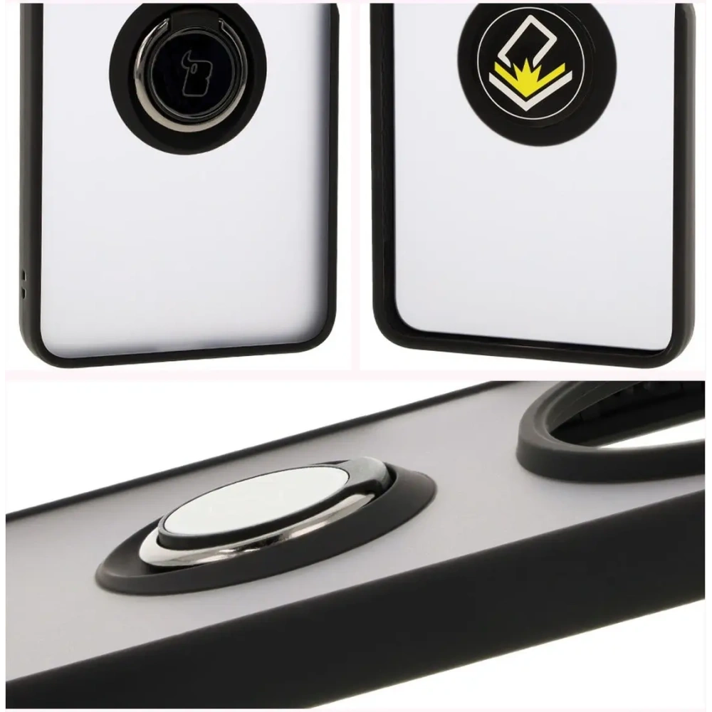 Etui z uchwytem na palec Bizon Case Hybrid Ring do Xiaomi Redmi 14C 4G / POCO C75 przydymione z czarną ramką