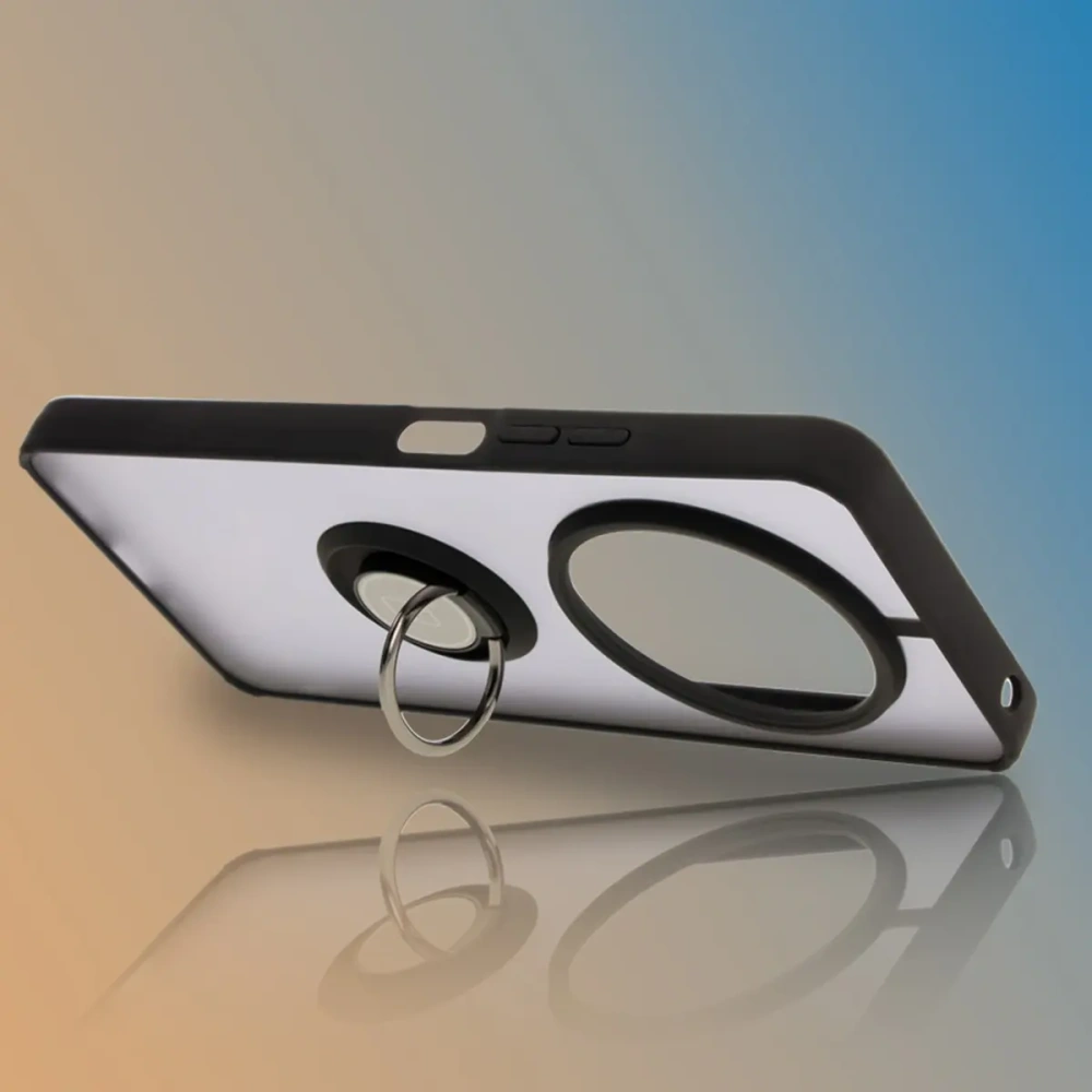 Etui z uchwytem na palec Bizon Case Hybrid Ring do Xiaomi Redmi 14C 4G / POCO C75 przydymione z czarną ramką