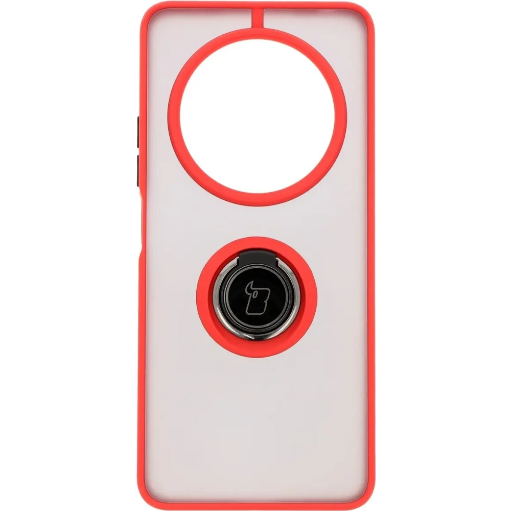 Etui z uchwytem na palec Bizon Case Hybrid Ring do Xiaomi Redmi 14C 4G / POCO C75 przydymione z czerwoną ramką