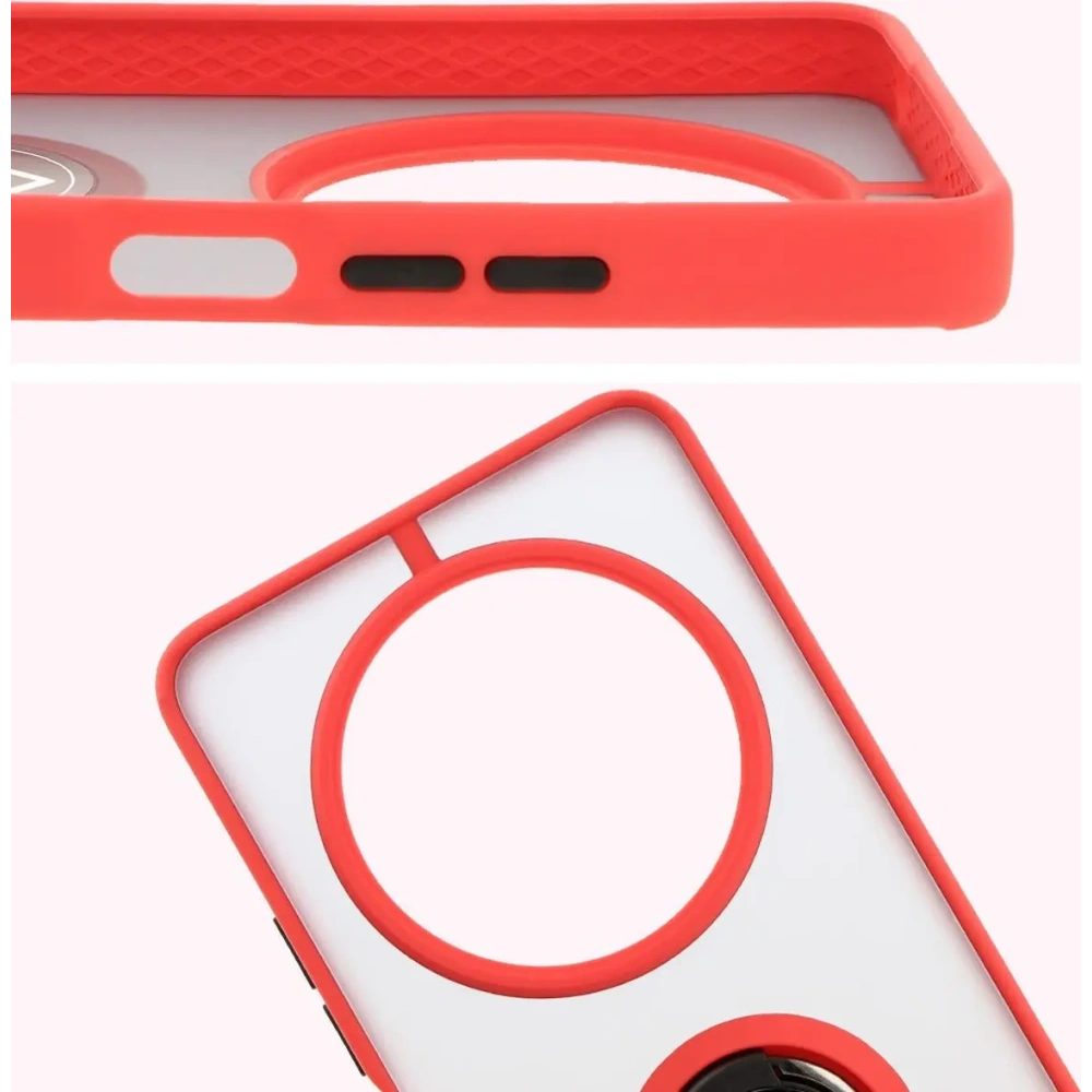 Etui z uchwytem na palec Bizon Case Hybrid Ring do Xiaomi Redmi 14C 4G / POCO C75 przydymione z czerwoną ramką