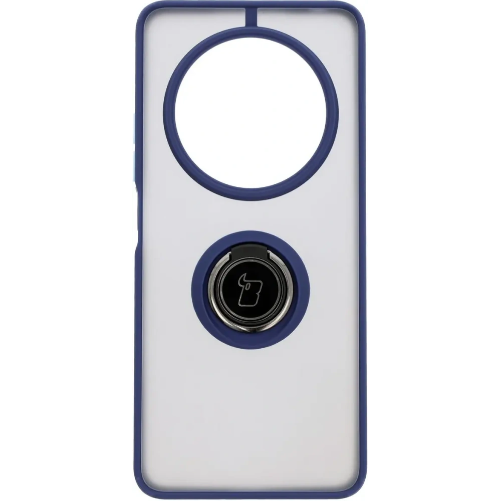 Etui z uchwytem na palec Bizon Case Hybrid Ring do Xiaomi Redmi 14C 4G / POCO C75 przydymione z granatową ramką