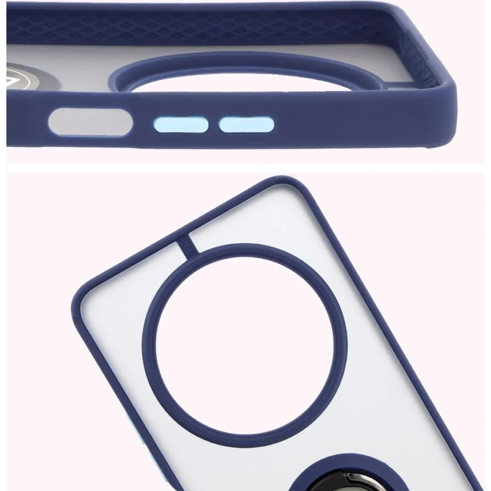Etui z uchwytem na palec Bizon Case Hybrid Ring do Xiaomi Redmi 14C 4G / POCO C75 przydymione z granatową ramką