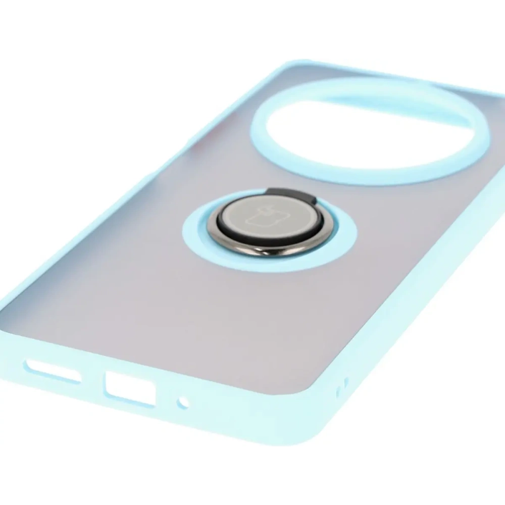 Etui z uchwytem na palec Bizon Case Hybrid Ring do Xiaomi Redmi 14C 4G / POCO C75 przydymione z jasnoniebieską ramką