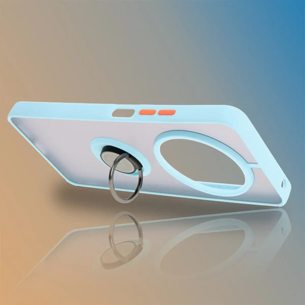 Etui z uchwytem na palec Bizon Case Hybrid Ring do Xiaomi Redmi 14C 4G / POCO C75 przydymione z jasnoniebieską ramką