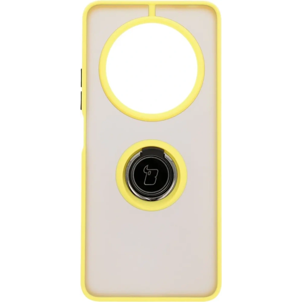 Etui z uchwytem na palec Bizon Case Hybrid Ring do Xiaomi Redmi 14C 4G / POCO C75 przydymione z żółtą ramką
