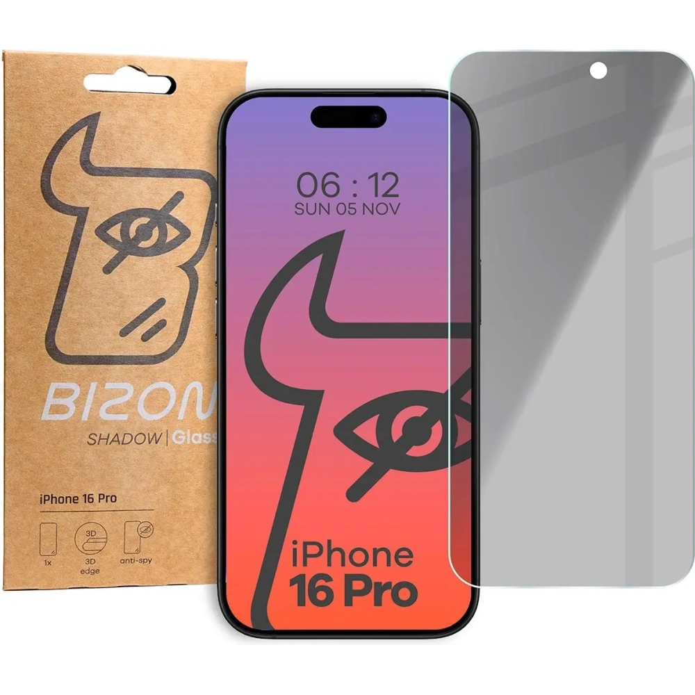 Prywatyzujące szkło hartowane Bizon Glass Clear Shadow do Apple iPhone 16 Pro przyciemniane