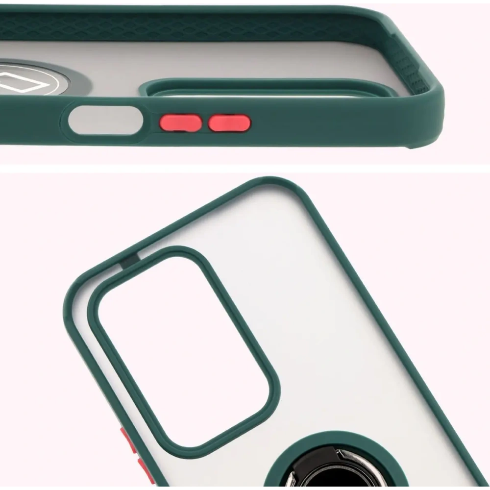 Etui z uchwytem na palec Bizon Case Hybrid Ring do Honor 200 Lite przydymione z ciemnozieloną ramką