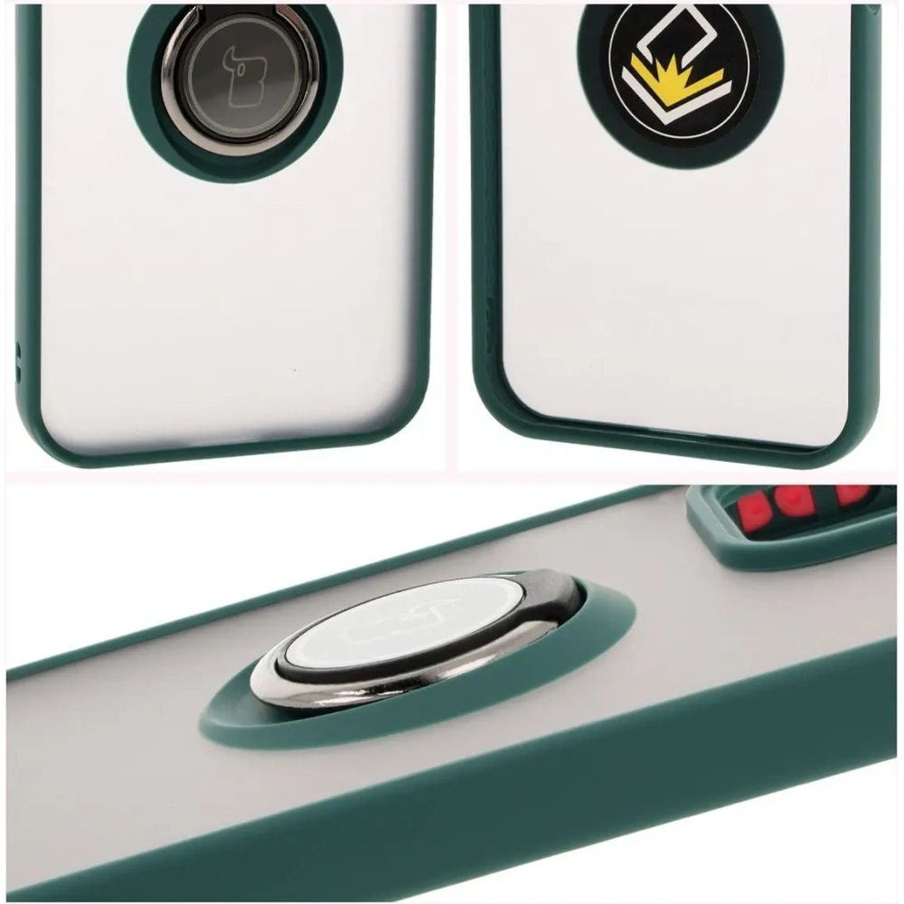 Etui z uchwytem na palec Bizon Case Hybrid Ring do Honor 200 Lite przydymione z ciemnozieloną ramką