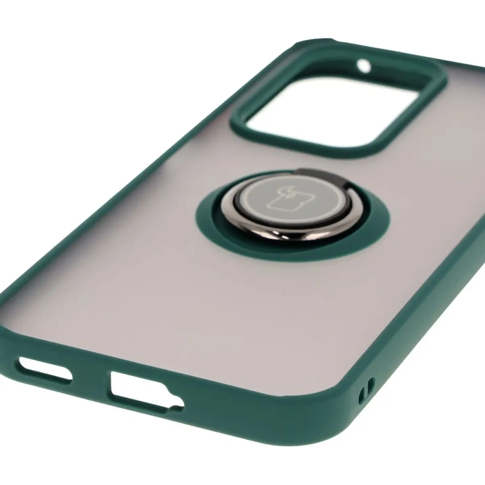 Etui z uchwytem na palec Bizon Case Hybrid Ring do Honor 200 Lite przydymione z ciemnozieloną ramką