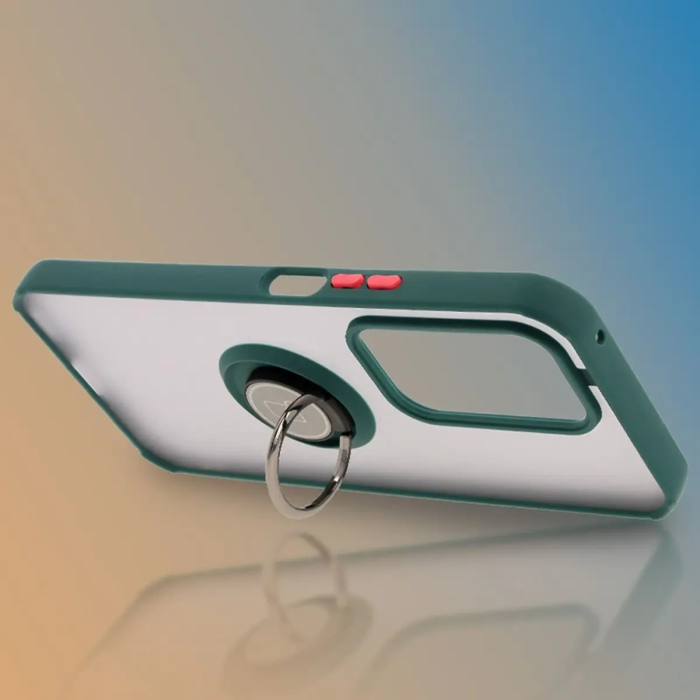 Etui z uchwytem na palec Bizon Case Hybrid Ring do Honor 200 Lite przydymione z ciemnozieloną ramką