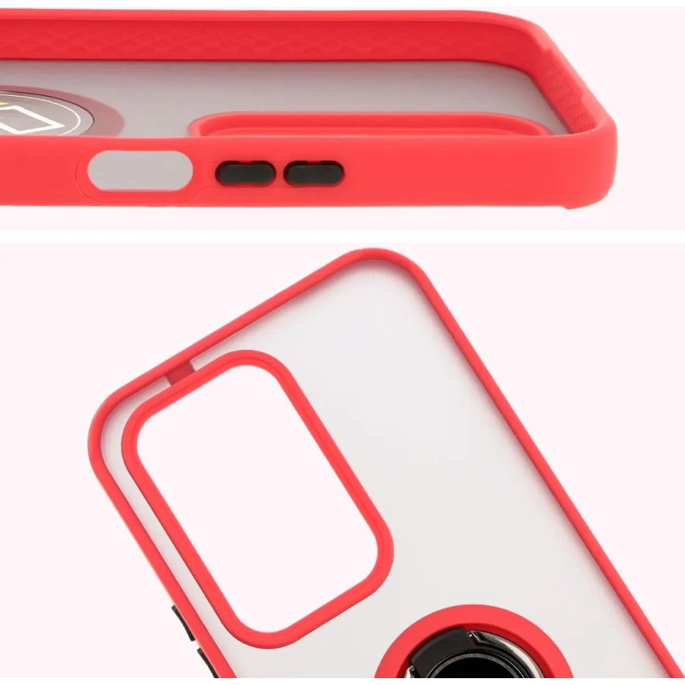 Etui z uchwytem na palec Bizon Case Hybrid Ring do Honor 200 Lite przydymione z czerwoną ramką