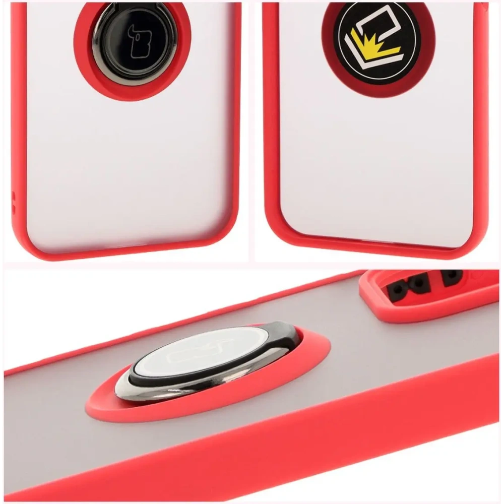 Etui z uchwytem na palec Bizon Case Hybrid Ring do Honor 200 Lite przydymione z czerwoną ramką