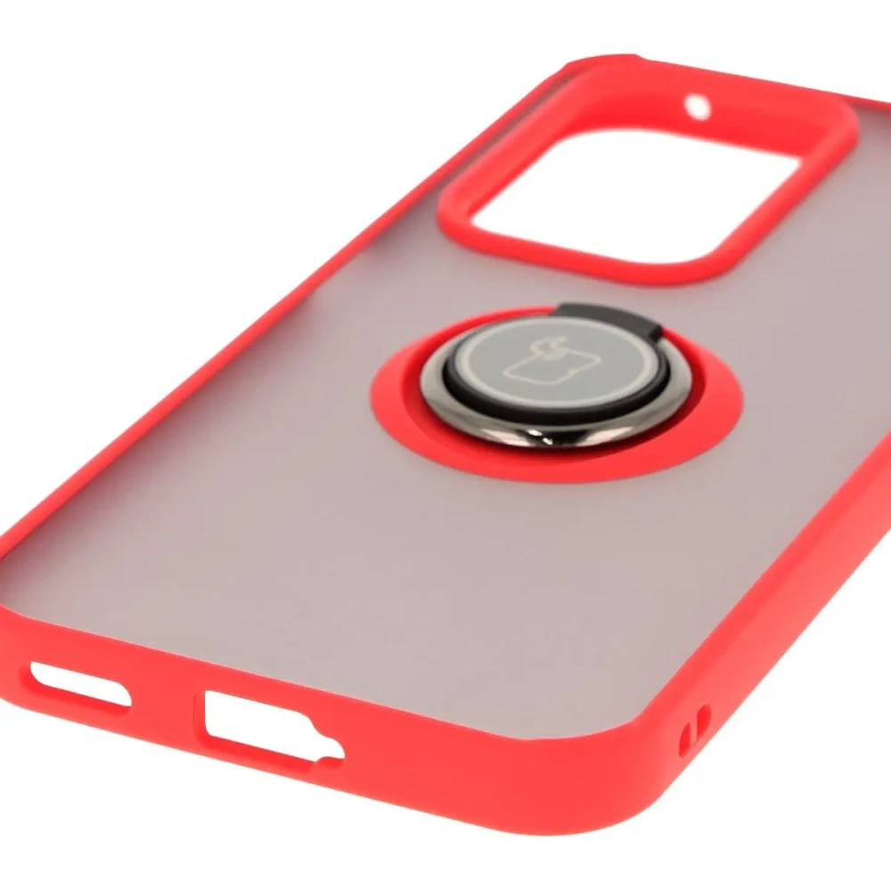 Etui z uchwytem na palec Bizon Case Hybrid Ring do Honor 200 Lite przydymione z czerwoną ramką