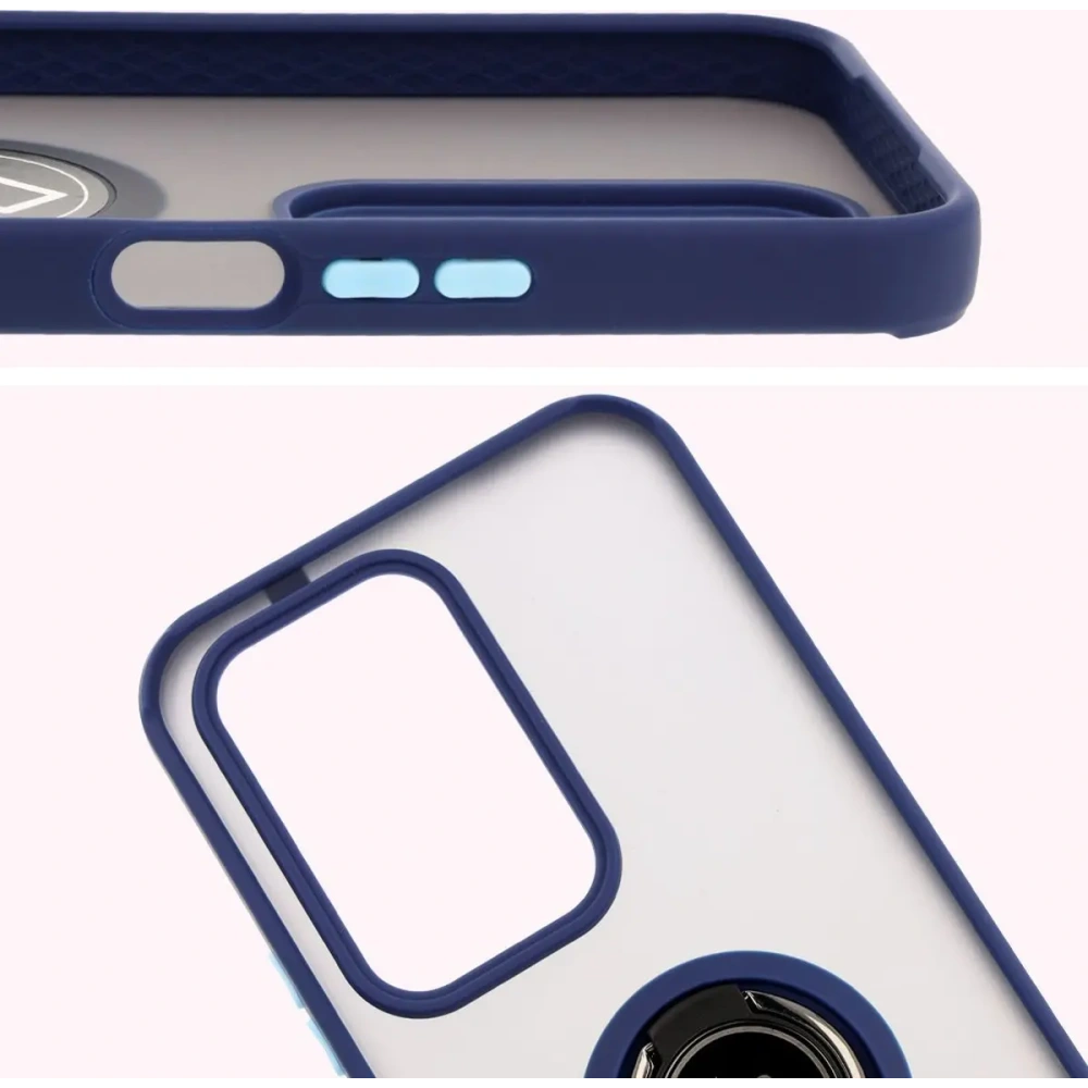 Etui z uchwytem na palec Bizon Case Hybrid Ring do Honor 200 Lite przydymione z granatową ramką