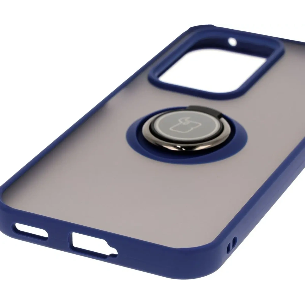 Etui z uchwytem na palec Bizon Case Hybrid Ring do Honor 200 Lite przydymione z granatową ramką