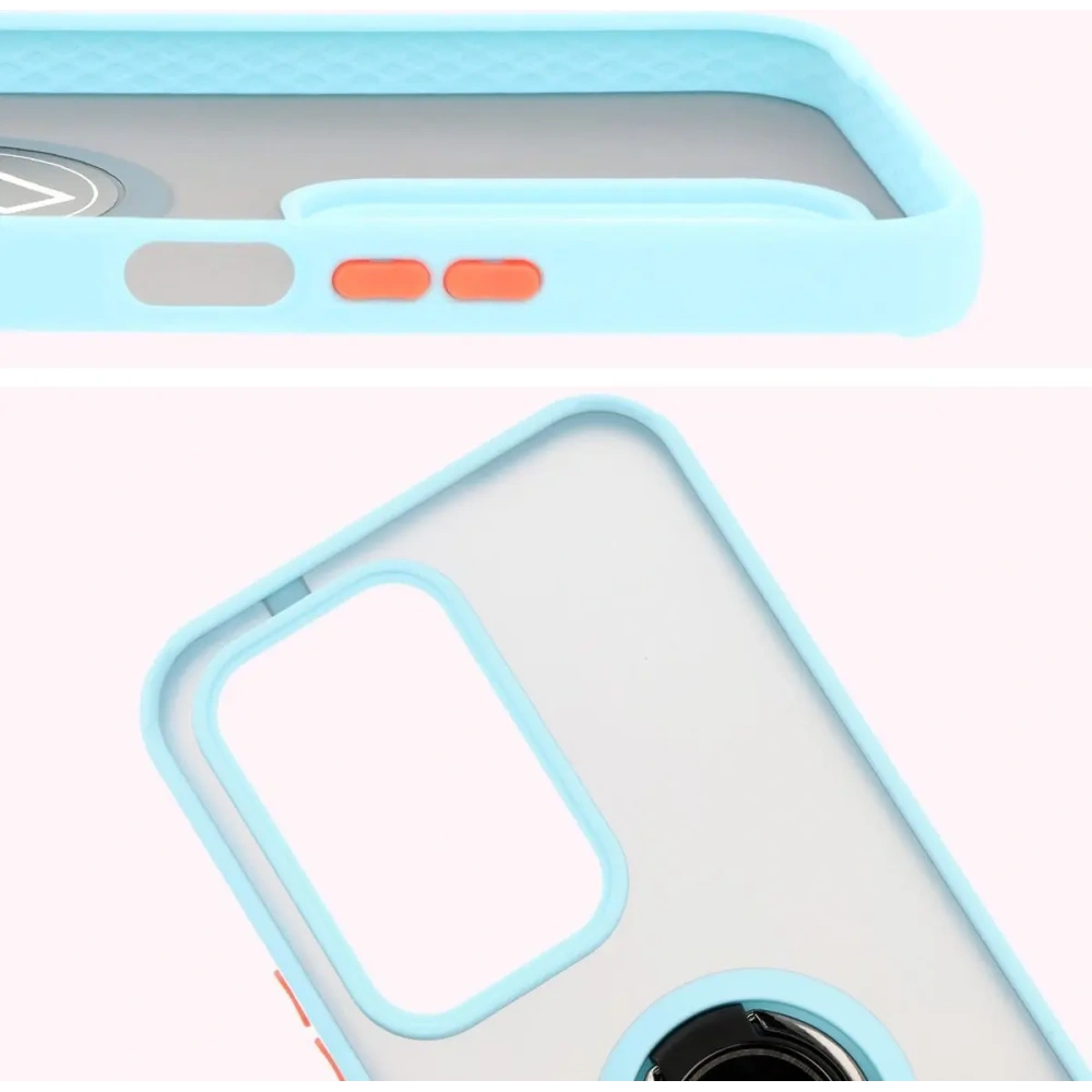 Etui z uchwytem na palec Bizon Case Hybrid Ring do Honor 200 Lite przydymione z jasnoniebieską ramką