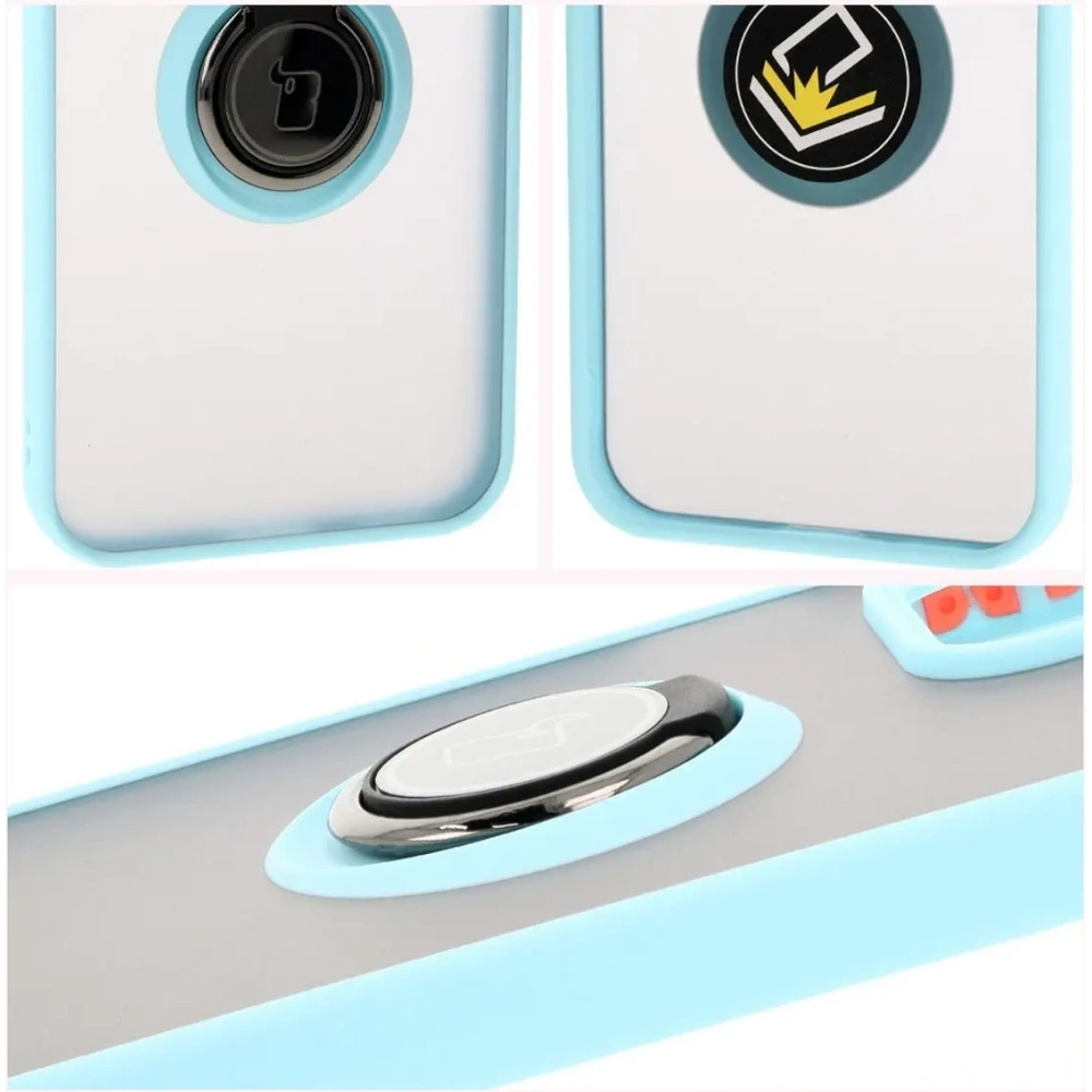 Etui z uchwytem na palec Bizon Case Hybrid Ring do Honor 200 Lite przydymione z jasnoniebieską ramką