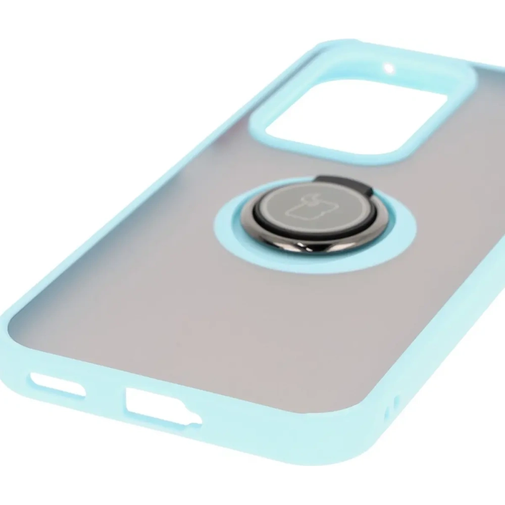 Etui z uchwytem na palec Bizon Case Hybrid Ring do Honor 200 Lite przydymione z jasnoniebieską ramką