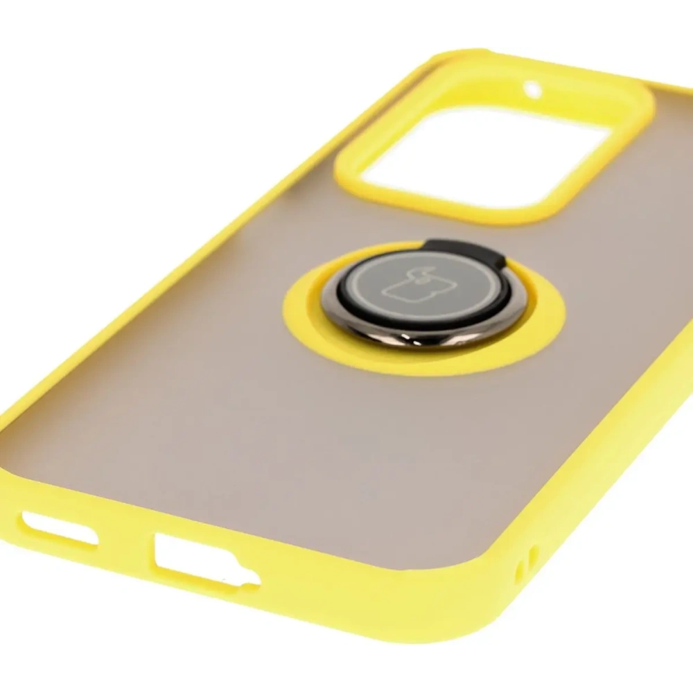 Etui z uchwytem na palec Bizon Case Hybrid Ring do Honor 200 Lite przydymione z żółtą ramką