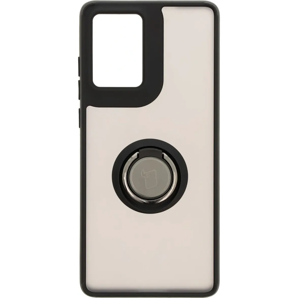 Etui z uchwytem na palec Bizon Case Hybrid Ring do Motorola Moto G85 5G przydymione z czarną ramką
