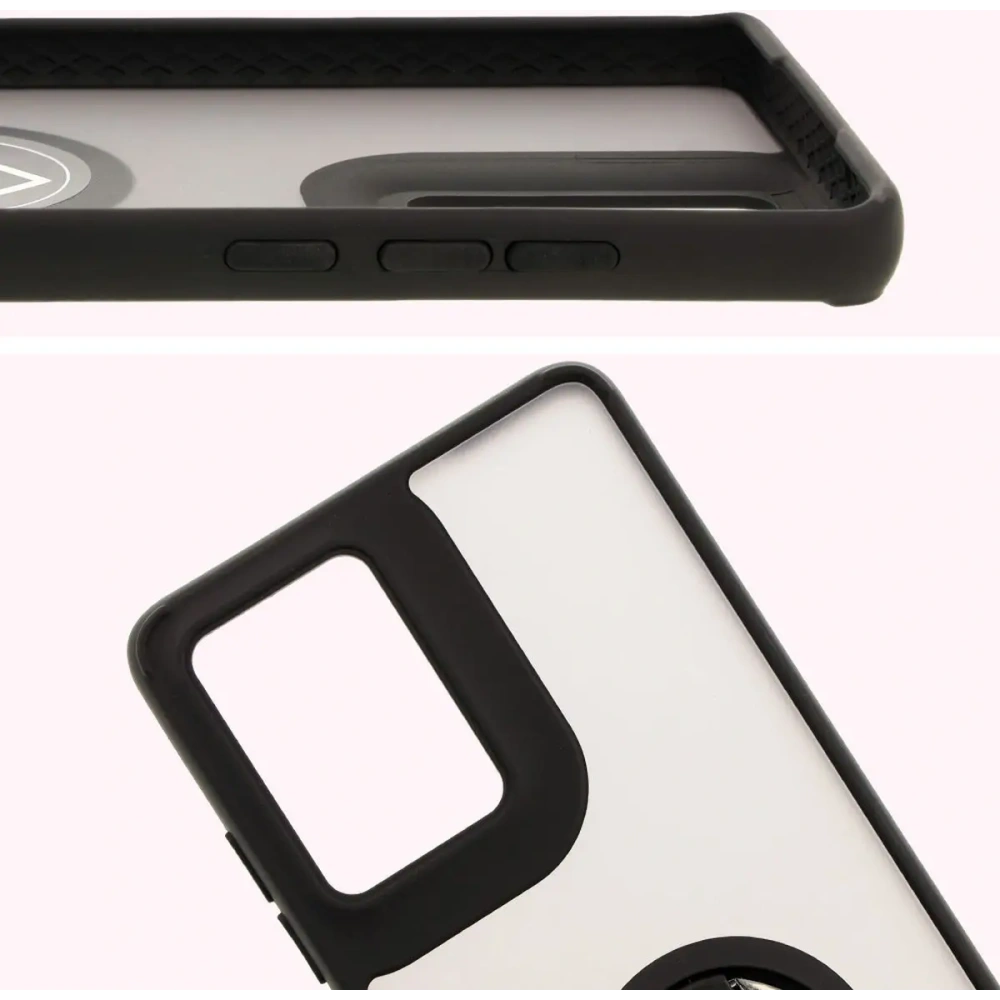 Etui z uchwytem na palec Bizon Case Hybrid Ring do Motorola Moto G85 5G przydymione z czarną ramką