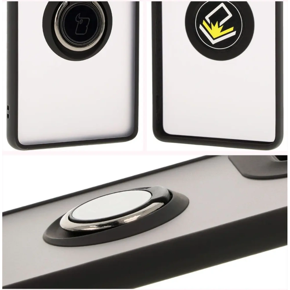 Etui z uchwytem na palec Bizon Case Hybrid Ring do Motorola Moto G85 5G przydymione z czarną ramką