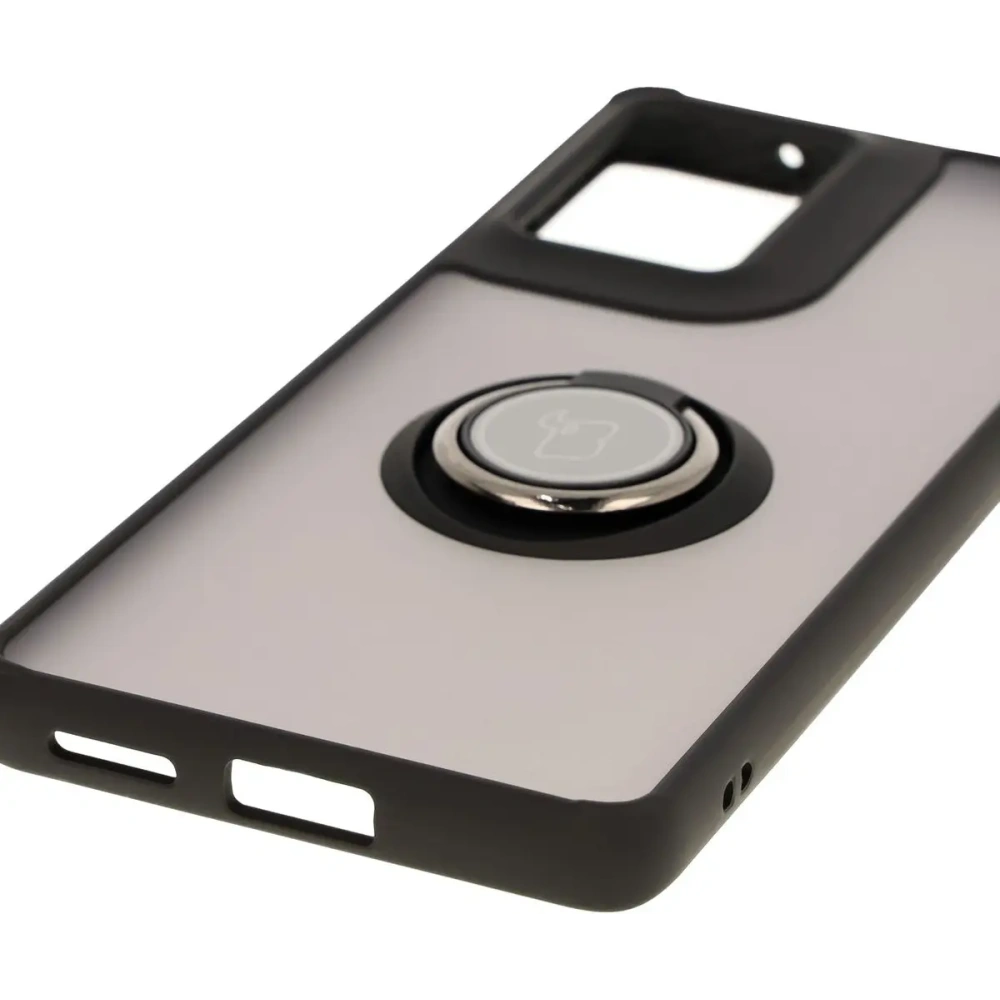 Etui z uchwytem na palec Bizon Case Hybrid Ring do Motorola Moto G85 5G przydymione z czarną ramką