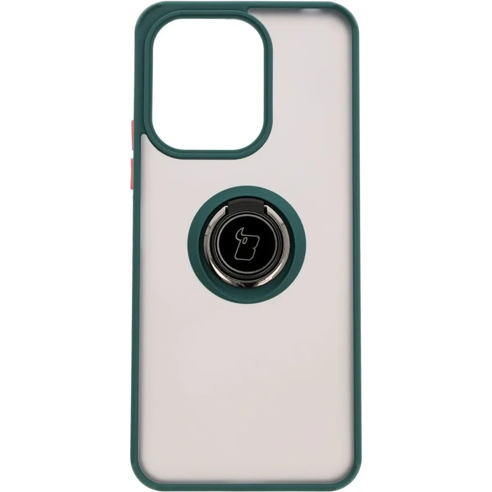 Etui z uchwytem na palec Bizon Case Hybrid Ring do Xiaomi Redmi 13 4G przydymione z ciemnozieloną ramką