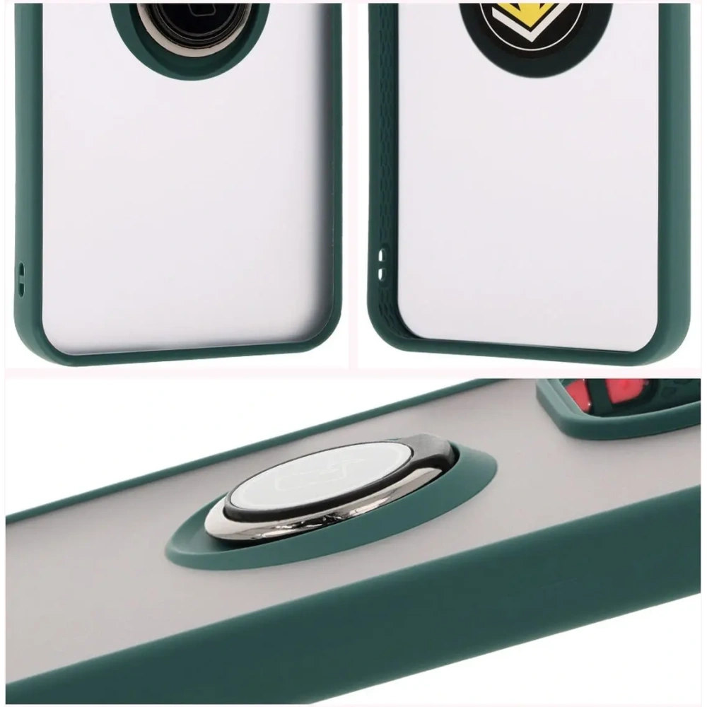 Etui z uchwytem na palec Bizon Case Hybrid Ring do Xiaomi Redmi 13 4G przydymione z ciemnozieloną ramką