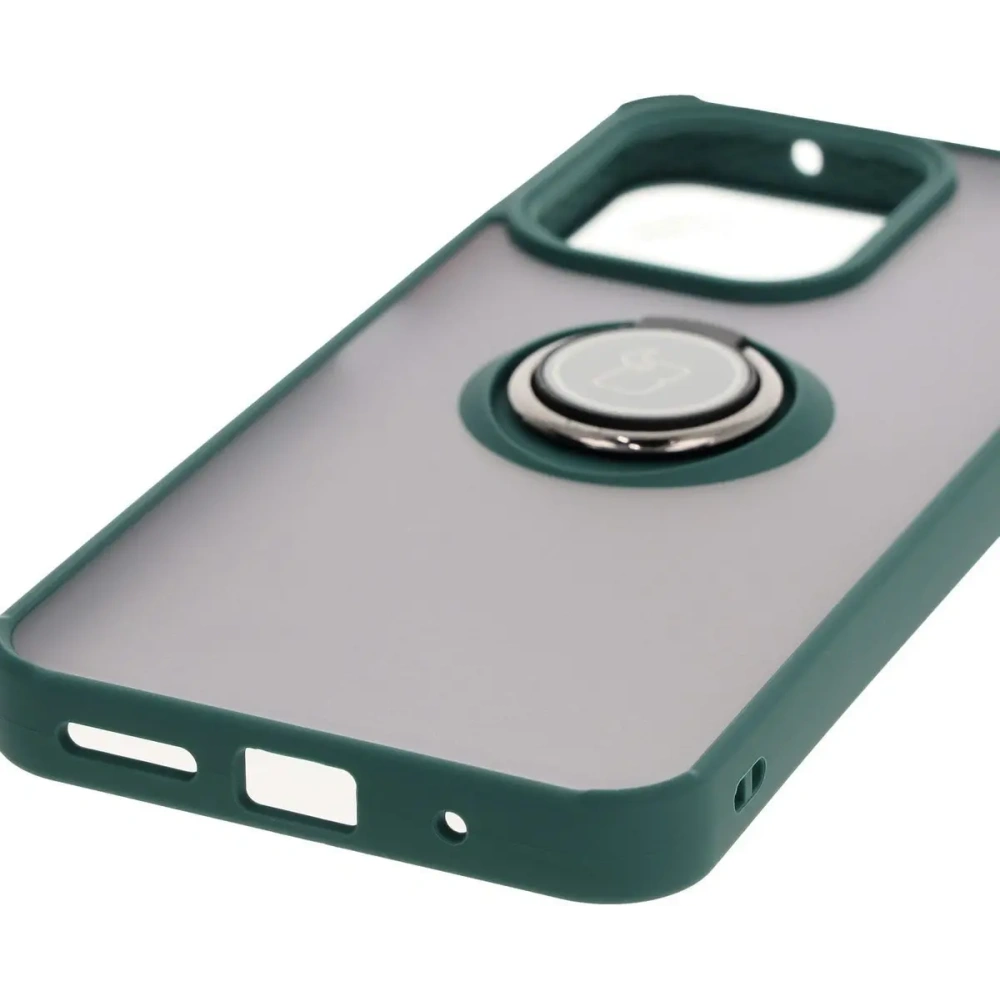 Etui z uchwytem na palec Bizon Case Hybrid Ring do Xiaomi Redmi 13 4G przydymione z ciemnozieloną ramką