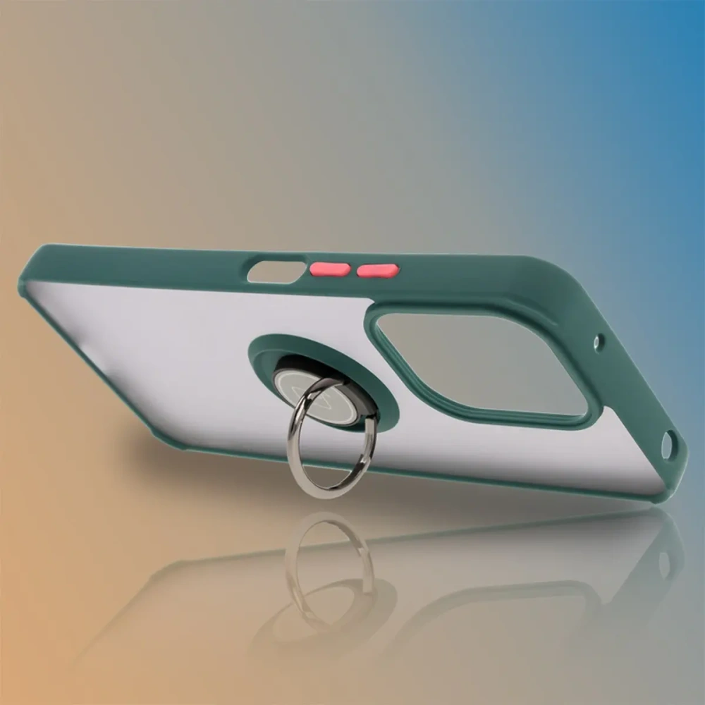 Etui z uchwytem na palec Bizon Case Hybrid Ring do Xiaomi Redmi 13 4G przydymione z ciemnozieloną ramką