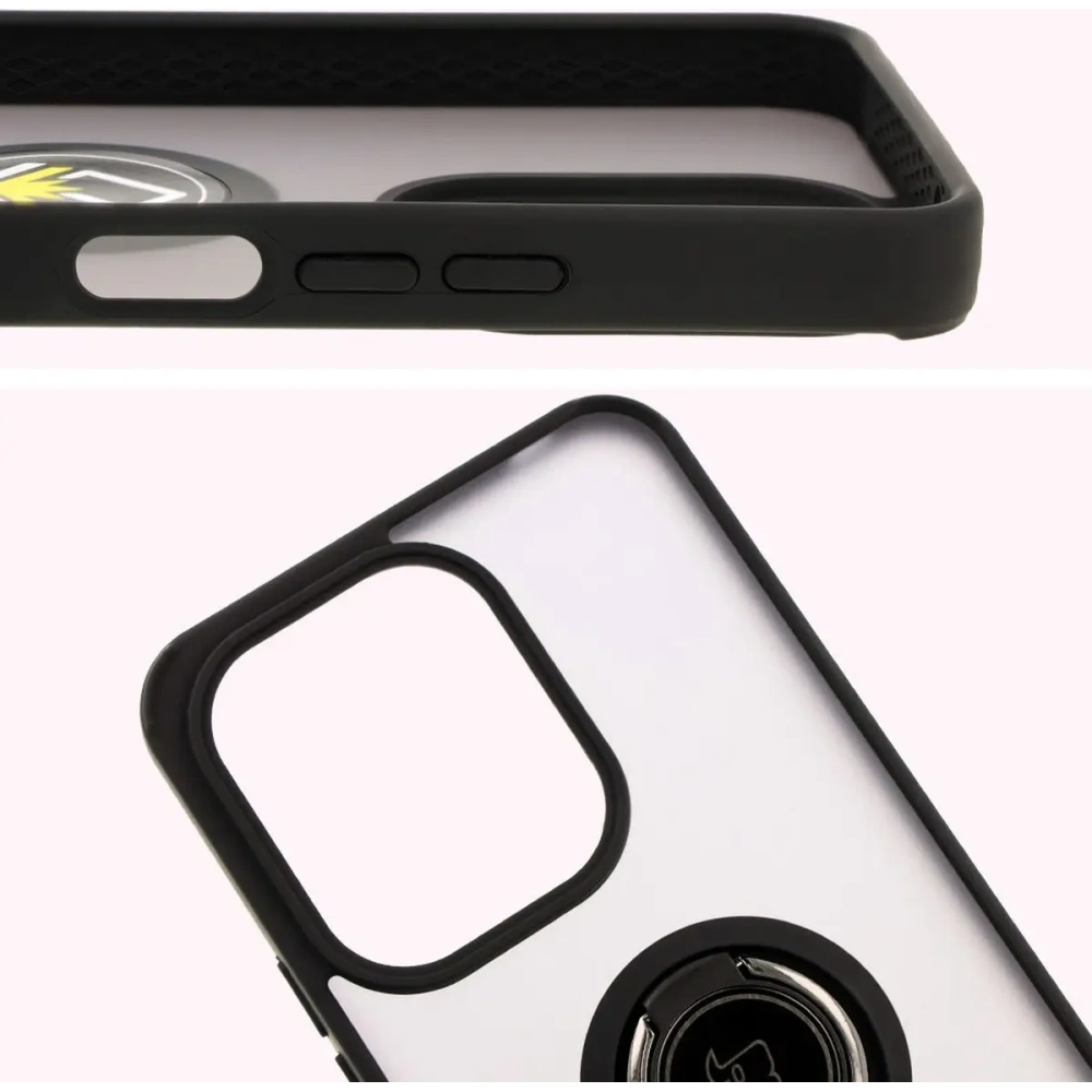 Etui z uchwytem na palec Bizon Case Hybrid Ring do Xiaomi Redmi 13 4G przydymione z czarną ramką