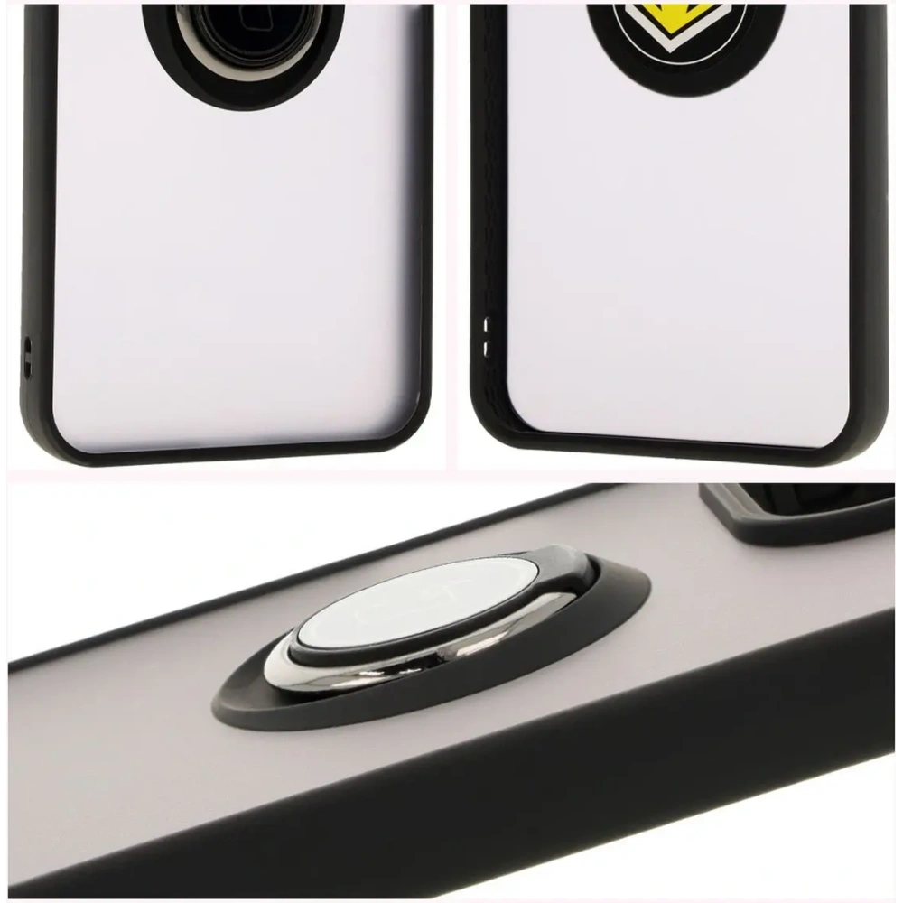 Etui z uchwytem na palec Bizon Case Hybrid Ring do Xiaomi Redmi 13 4G przydymione z czarną ramką