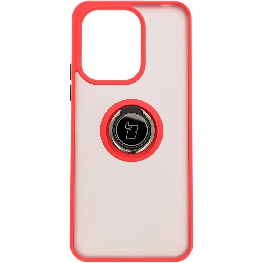 Etui z uchwytem na palec Bizon Case Hybrid Ring do Xiaomi Redmi 13 4G przydymione z czerwoną ramką