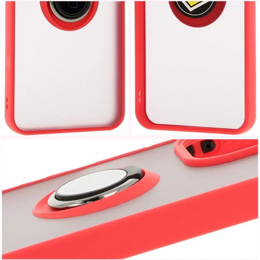Etui z uchwytem na palec Bizon Case Hybrid Ring do Xiaomi Redmi 13 4G przydymione z czerwoną ramką