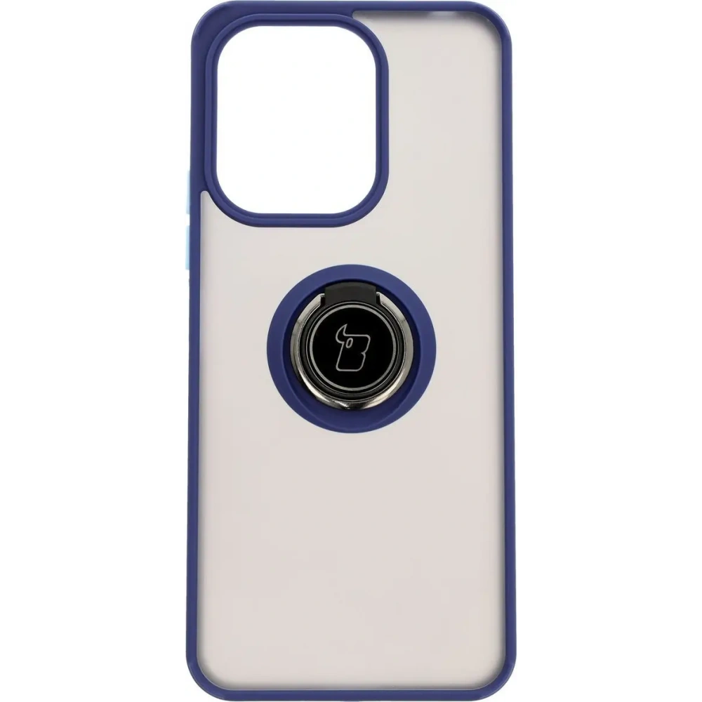 Etui z uchwytem na palec Bizon Case Hybrid Ring do Xiaomi Redmi 13 4G przydymione z granatową ramką
