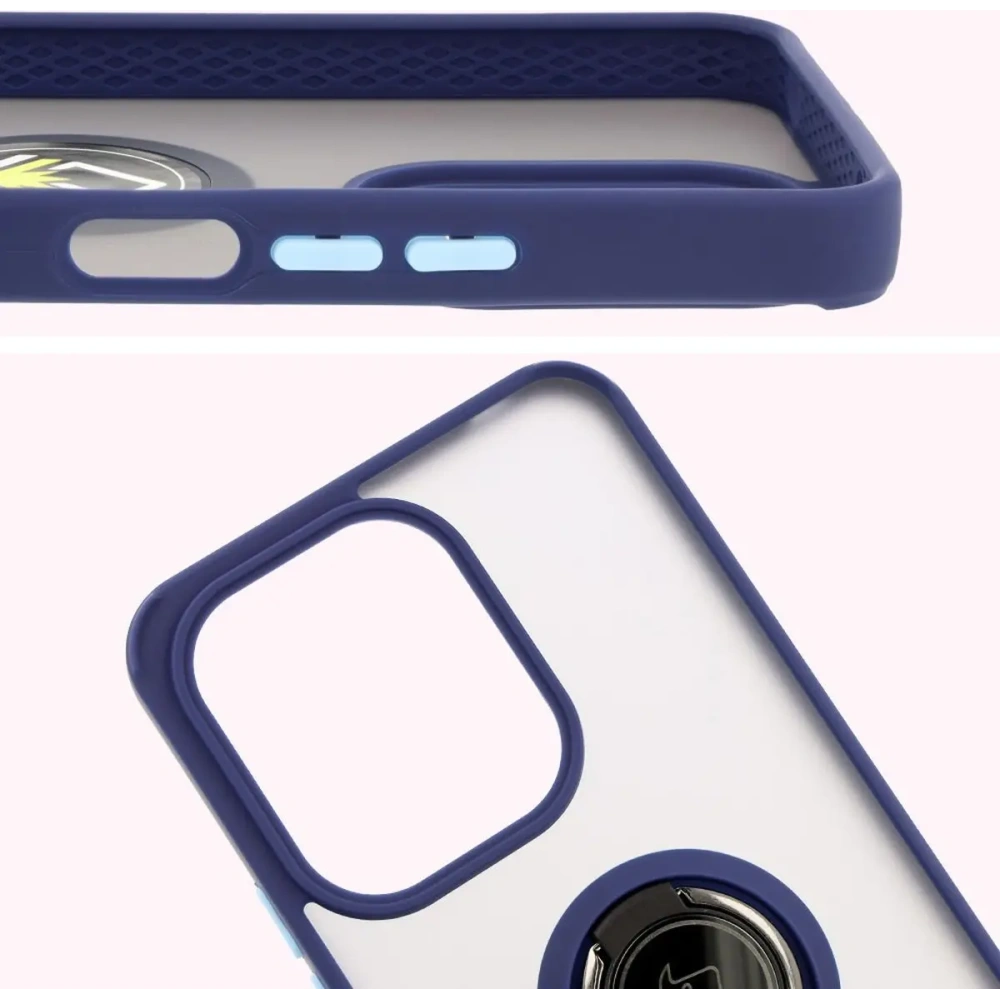 Etui z uchwytem na palec Bizon Case Hybrid Ring do Xiaomi Redmi 13 4G przydymione z granatową ramką