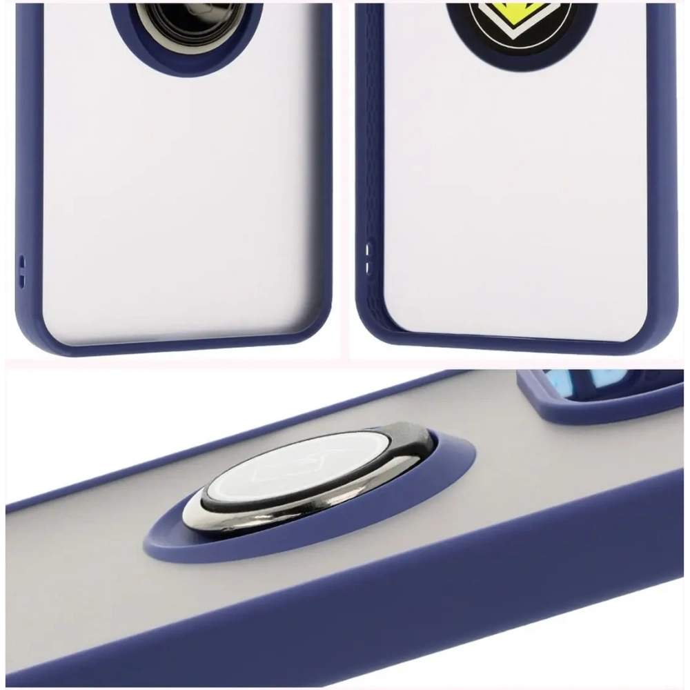 Etui z uchwytem na palec Bizon Case Hybrid Ring do Xiaomi Redmi 13 4G przydymione z granatową ramką