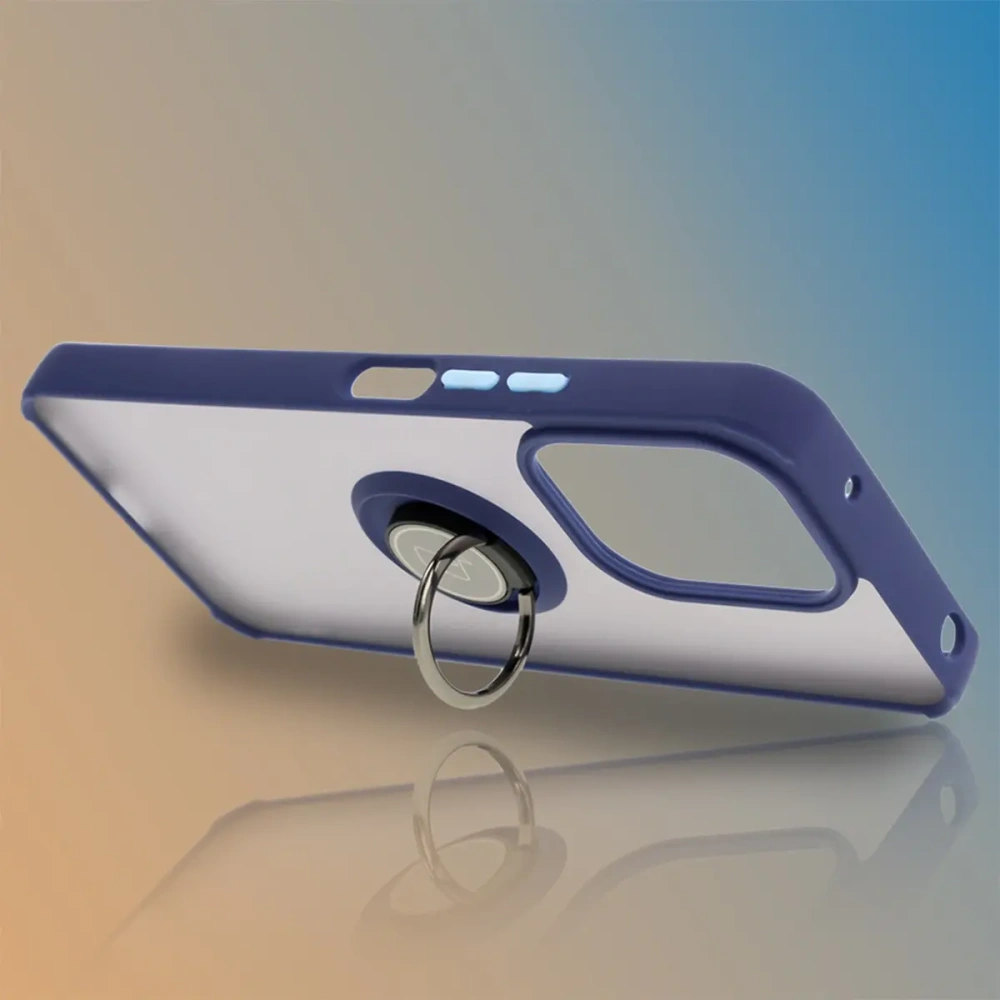 Etui z uchwytem na palec Bizon Case Hybrid Ring do Xiaomi Redmi 13 4G przydymione z granatową ramką